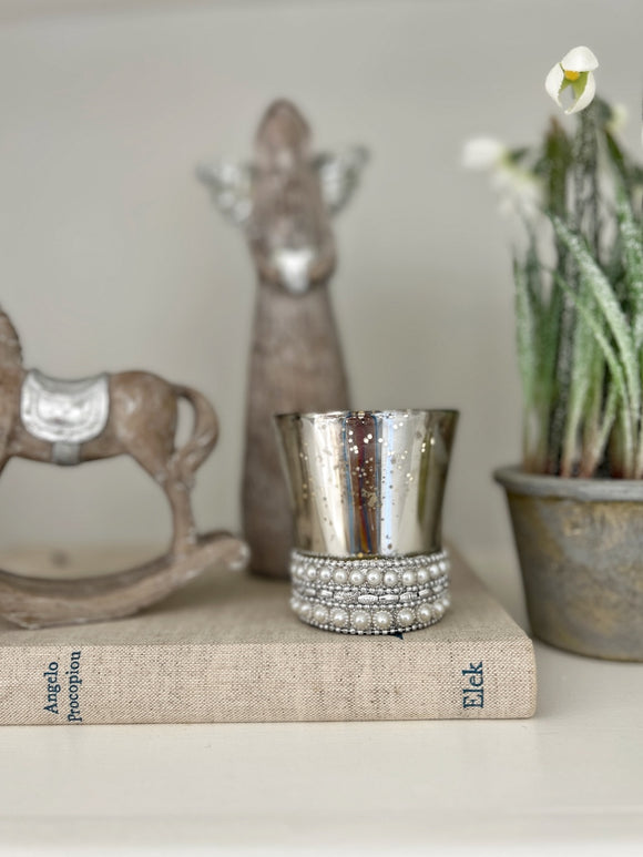 Silver Beaded Tealight Holder