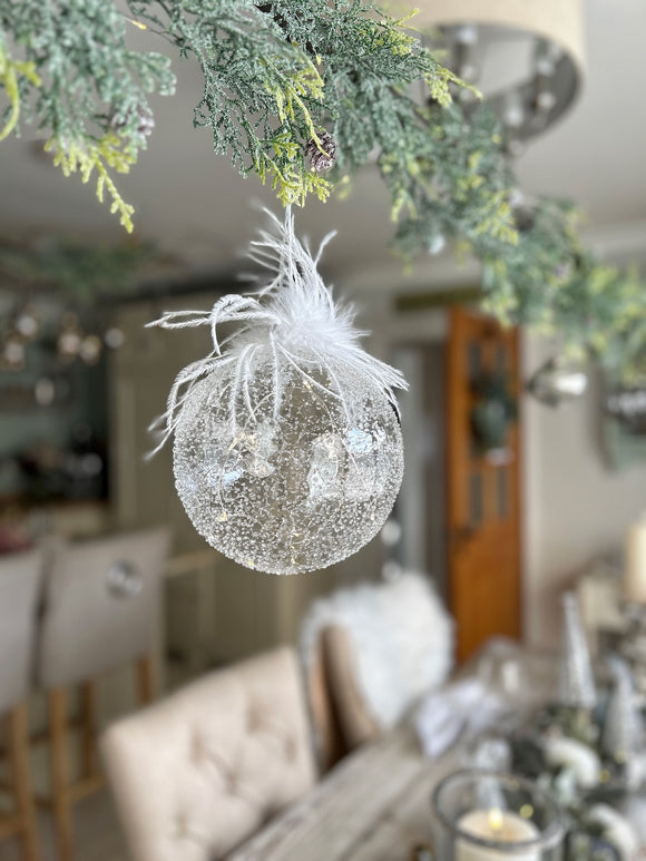 Large Glass Lit Textured Ball with Feather